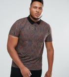 Asos Plus Polo With All Over Paisley Print In Pique - Multi