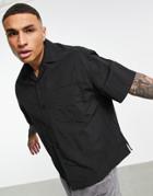 Asos Design Boxy Oversized Short Sleeve Nylon Shirt With Revere Collar In Black