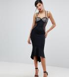 Asos Tall Lace Cupped Pephem Strappy Bodycon Dress - Black