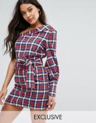Missguided One Shoulder Checked Ruffle Dress - Multi