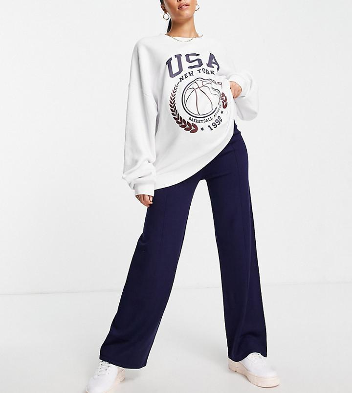 Asos Design Maternity Knit Wide Leg Pants With Front Seam Detail In Navy - Part Of A Set