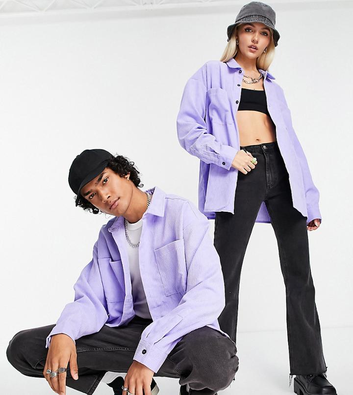Collusion Unisex Oversized Shirt In Purple Cord