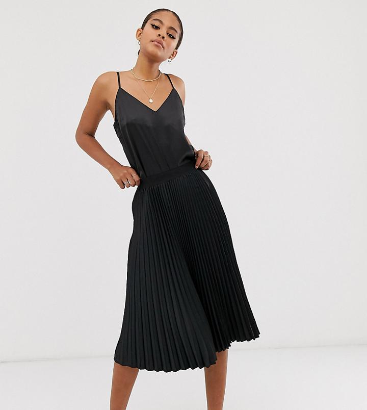 Outrageous Fortune Tall Midi Pleated Skater Skirt In Black - Black