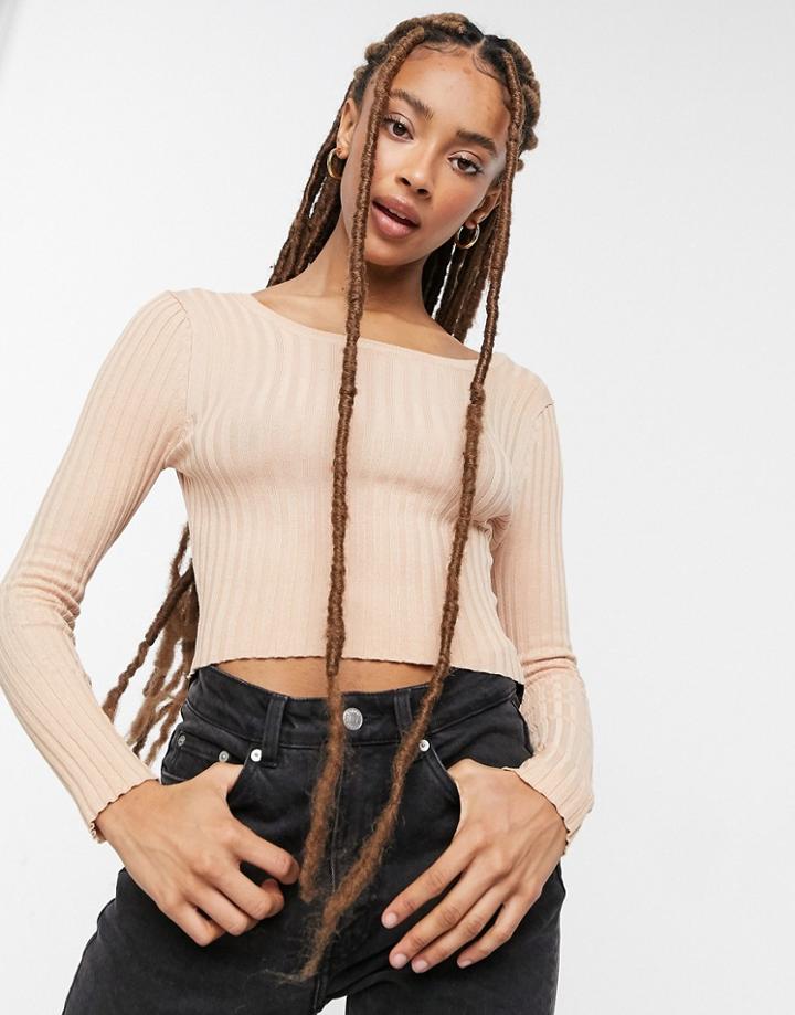 Brave Soul Jourdan Cropped Ribbed Sweater In Beige-brown