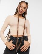 Brave Soul Jourdan Cropped Ribbed Sweater In Beige-brown