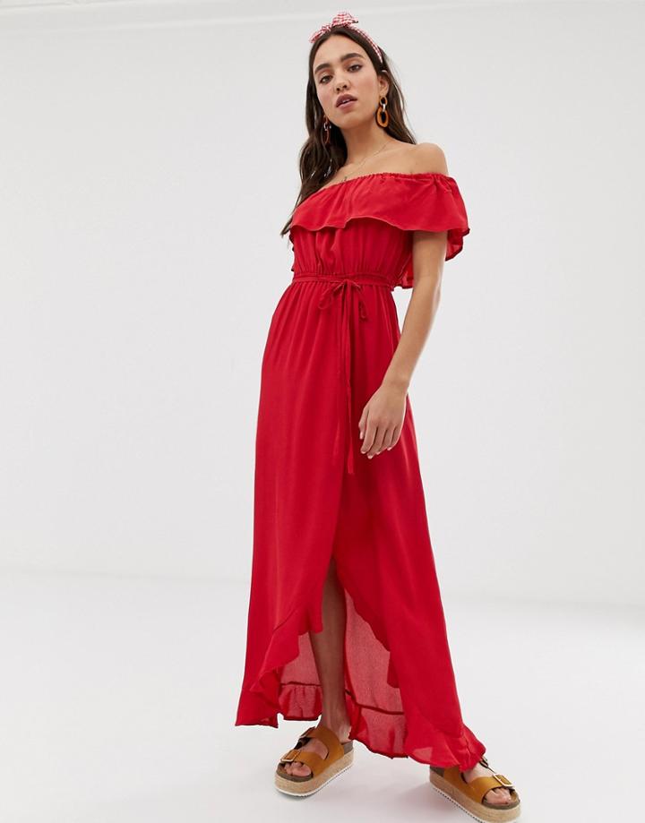 River Island Bardot Maxi Dress In Red
