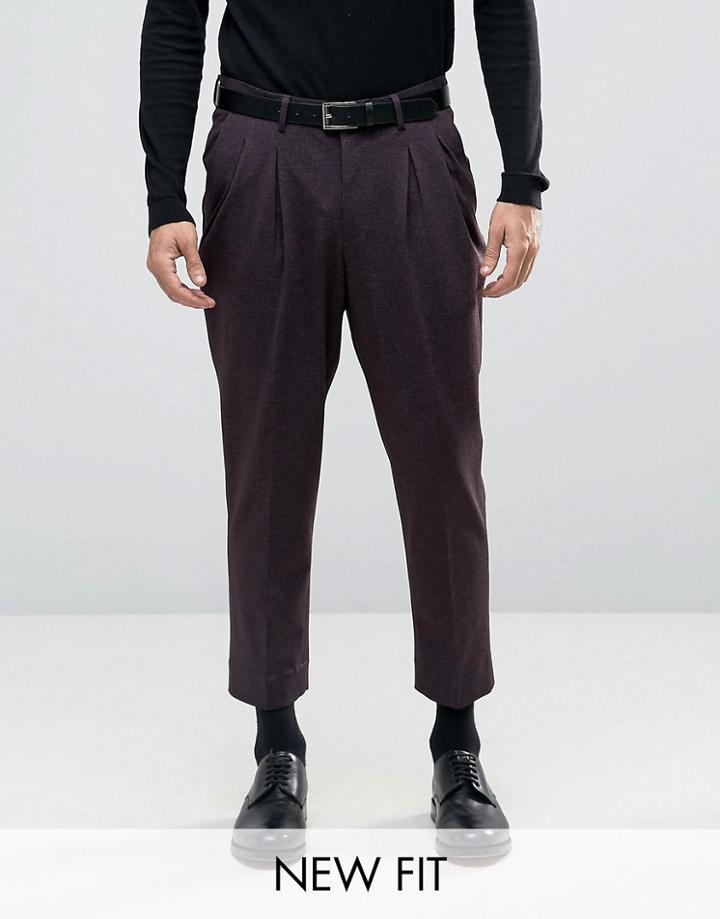 Asos Tapered Cropped Smart Trousers With Pleats In Purple - Purple