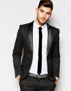 Selected Homme Tuxedo Jacket In Woven Jacquard In Skinny Fit - Charcoal
