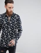 Asos Regular Fit Viscose Floral Print Shirt - Navy