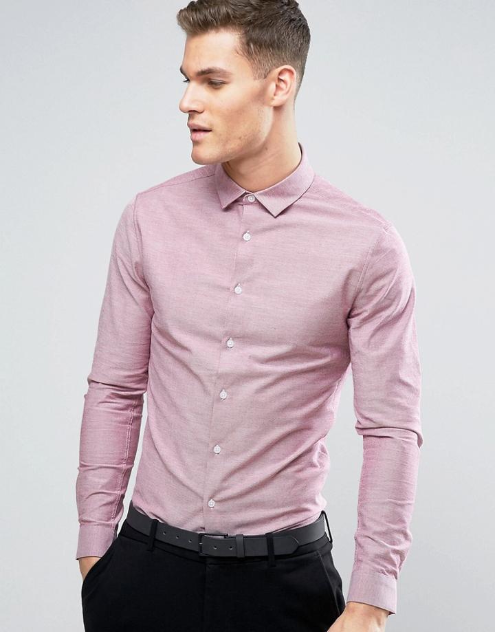 Asos Skinny Smart Oxford Shirt In Lilac - Red