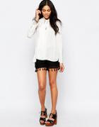 Brave Soul Crochet Shorts With Tassel Trim - Black
