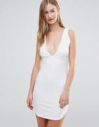 Daisy Street Plunge Front Bodycon Dress - White