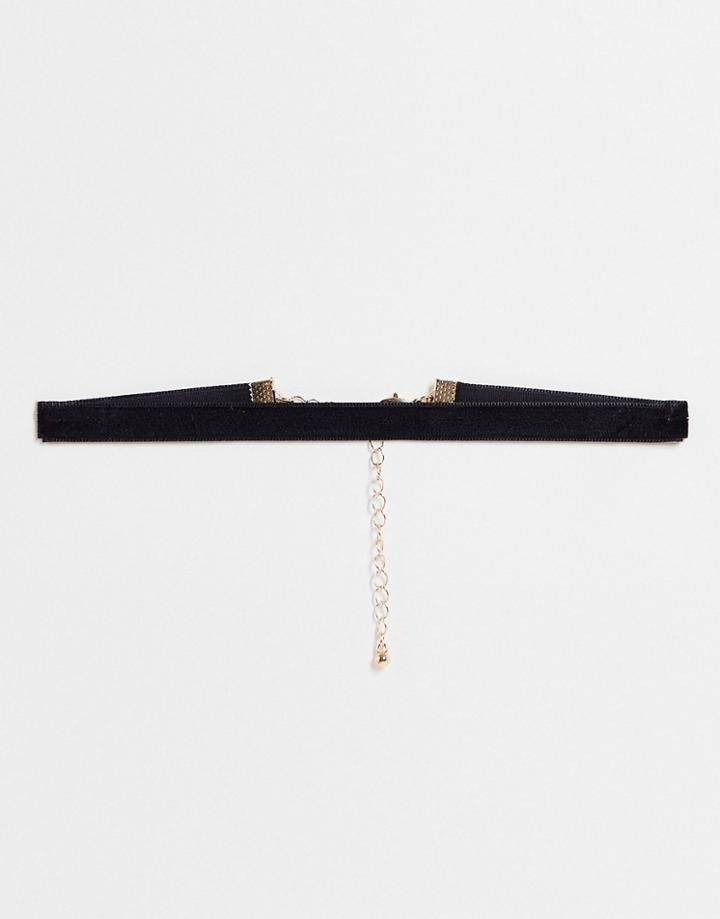 Asos Design Velvet Choker Necklace In Black-gold