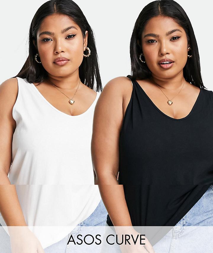 Asos Design Curve Ultimate Organic Cotton Blend Scoop Neck Tank In 2 Pack-multi