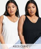 Asos Design Curve Ultimate Organic Cotton Blend Scoop Neck Tank In 2 Pack-multi