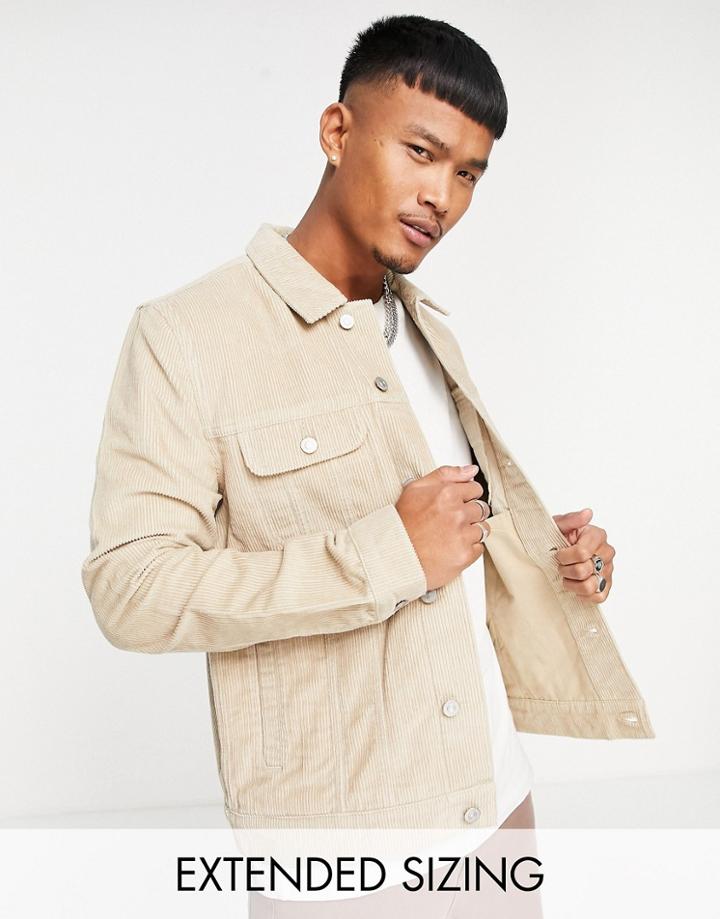 Asos Design Regular Cord Jacket In Stone-neutral