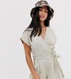 Noisy May Petite Linen Button Detail Romper - Multi