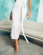Asos Design Midi Skirt With Tie Detail In Winter White Rib