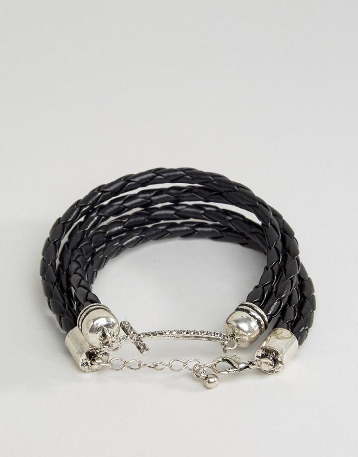 Asos Wrap Bracelet With Cross - Black