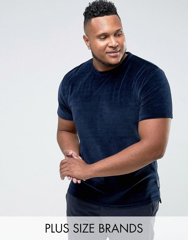 Bellfield Plus Velour T-shirt In Navy - Navy
