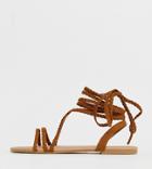 Boohoo Flat Sandals With Braided Tie Up Straps In Tan - Tan