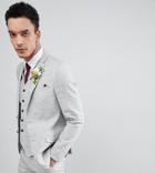 Heart & Dagger Slim Wedding Suit Jacket In Linen Texture - Gray