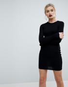 Asos Mini Rib Bodycon Dress With Frill Cuffs - Black