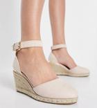 Truffle Collection Wide Fit Heeled Espadrille Wedges In Beige-neutral