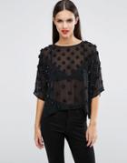 Asos Oversized Sheer T-shirt With 3d Floral Embellishment - Black