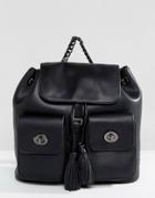 Marc B Double Pocket Backpack With Tassel Detail In Black - Black