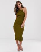 Asos Design Midi Rib Halterneck Dress-green