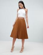 Forever Unique Pleated Pu Midi Skirt - Yellow