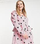 Liquorish Curve Asos Exclusive Valentines Wrap Mini Dress In Pink Heart Print