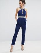 Tfnc Embellished Jumpsuit With Cut Out Neck And Back - Navy