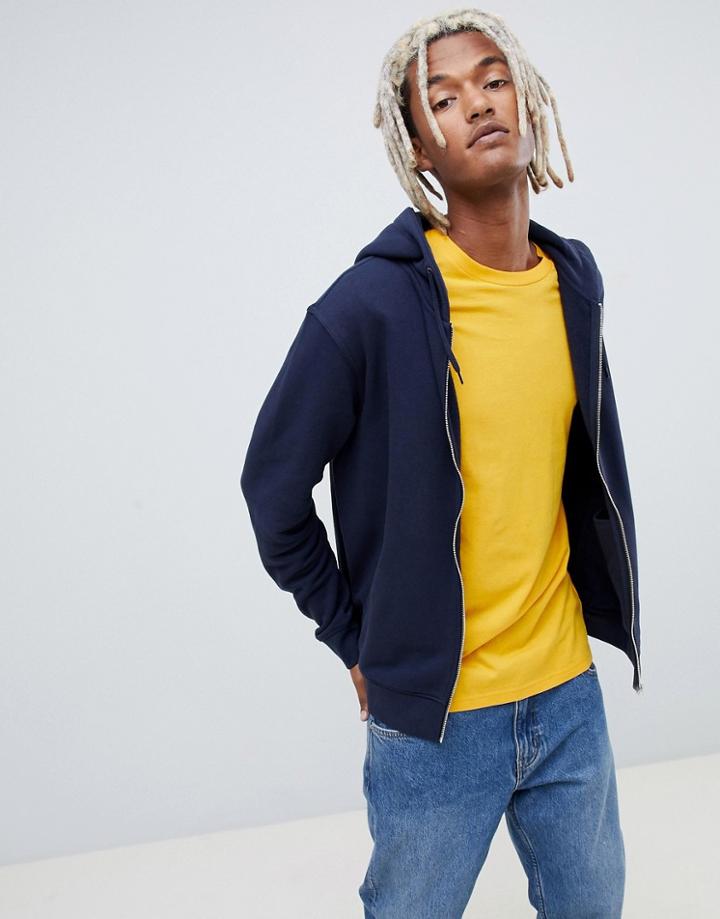 Weekday Bom Zipped Hoodie In Navy - Navy