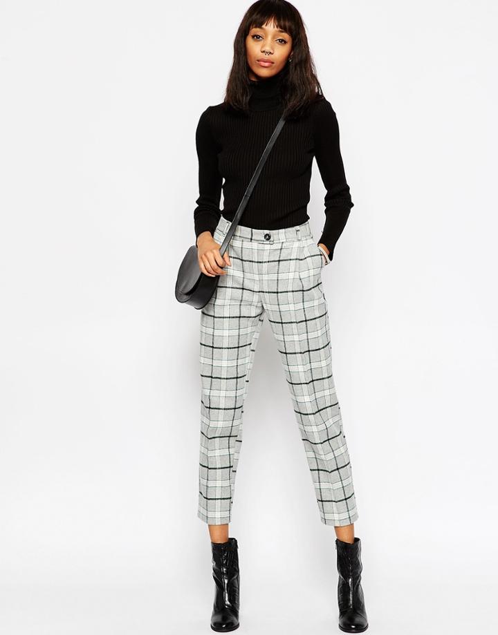 Asos Premium Check Boyfriend Peg Trouser - Gray