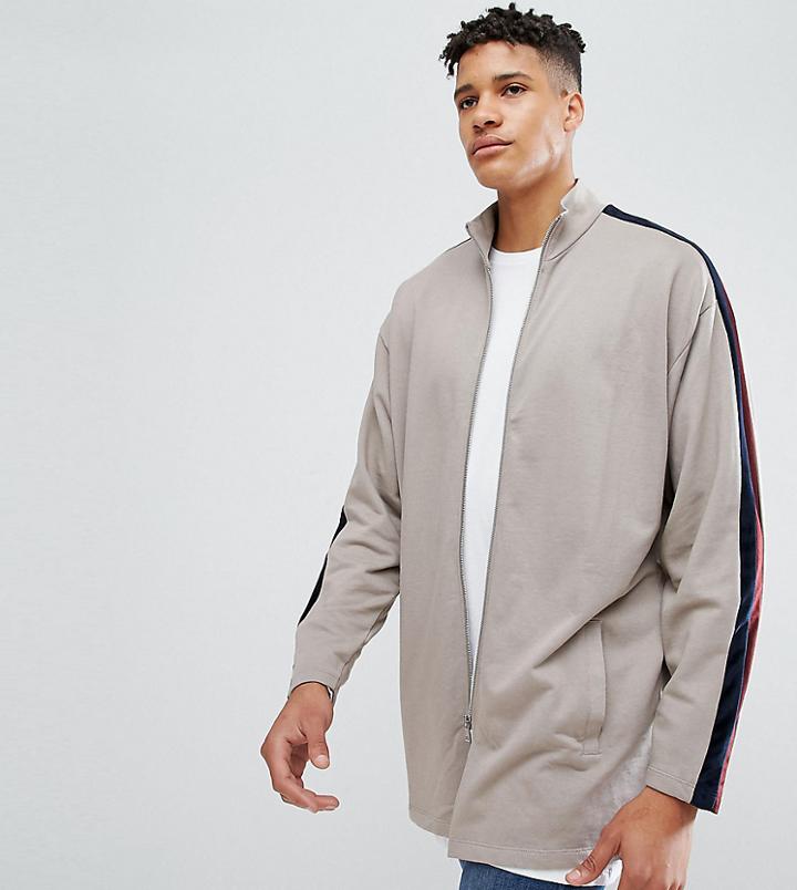 Asos Tall Oversized Longline Track Jacket With Velour Stripe - Beige