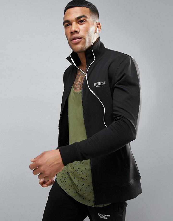 Muscle Monkey Track Jacket In Black Muscle Fit - Black