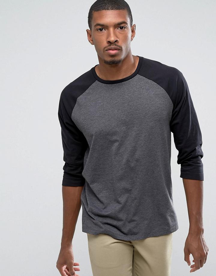 Asos Relaxed Fit Raglan Long Sleeve T-shirt - Gray