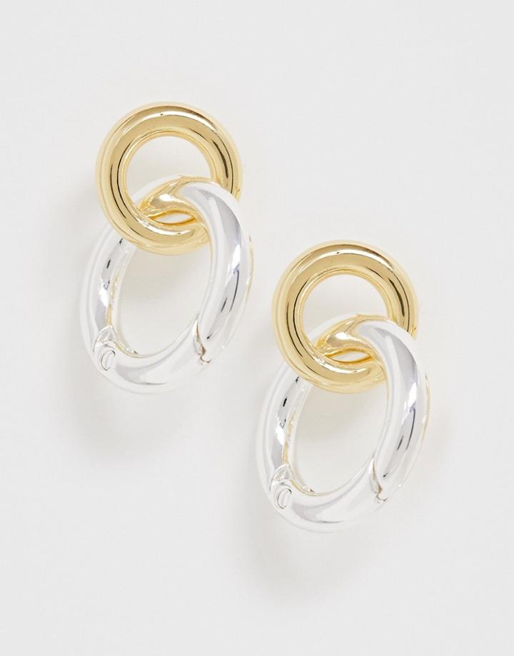 Asos Design Premium Gold Plated Earrings With Interlocking Ring Detail - Gold
