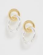 Asos Design Premium Gold Plated Earrings With Interlocking Ring Detail - Gold