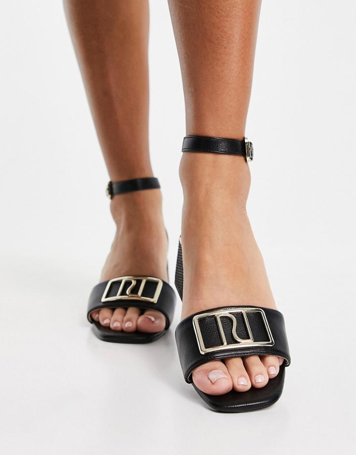 River Island Branded Block Heeled Sandals In Black