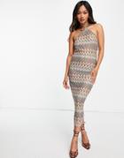Asos Design 70's Crochet Skinny Halter Midi Dress In Multi Color