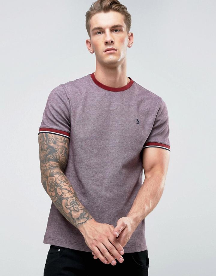 Original Penguin Birdseye T-shirt Small Logo Slim Fit In Dark Red - Red