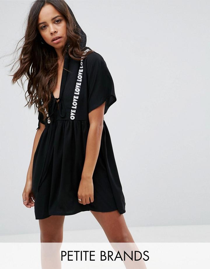 Missguided Petite Hooded Smock Dress With Love Slogan Detail - Black