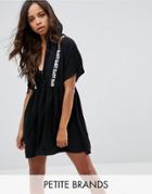 Missguided Petite Hooded Smock Dress With Love Slogan Detail - Black