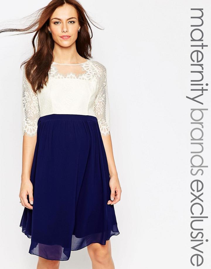 Little Mistress Maternity Skater Dress With Lace - Navy