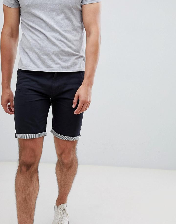 Brave Soul Stripe Turn Up Chino Shorts - Navy