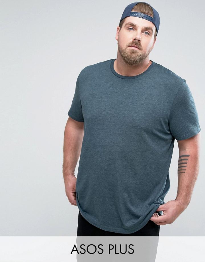 Asos Plus Longline T-shirt With Crew Neck - Green