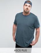Asos Plus Longline T-shirt With Crew Neck - Green